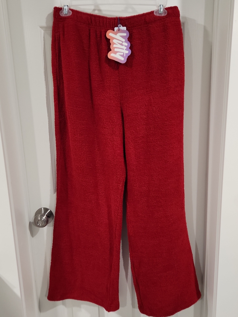 Yitty by Lizzo Pet Me Wide Leg Pants L NWT Holly Berry Red Fuzzy Loungewear $85
